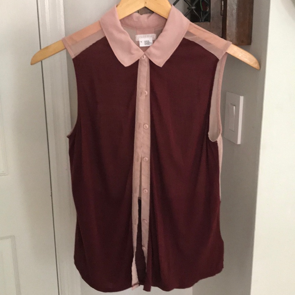 Cooperative Pink and burgundy sheer back blouse